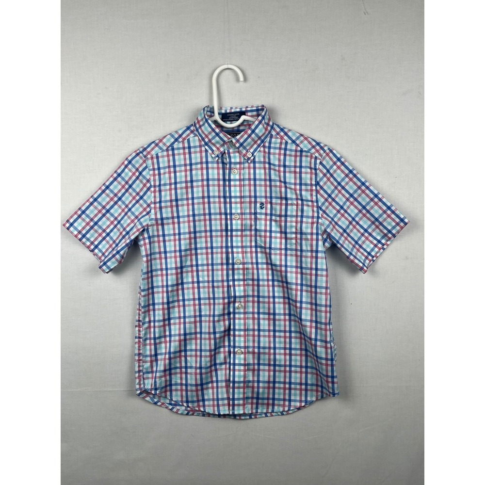 IZOD Plaid Button Down Shirt Boys Medium 10-12 Short Sleeve Stretch Multi Color